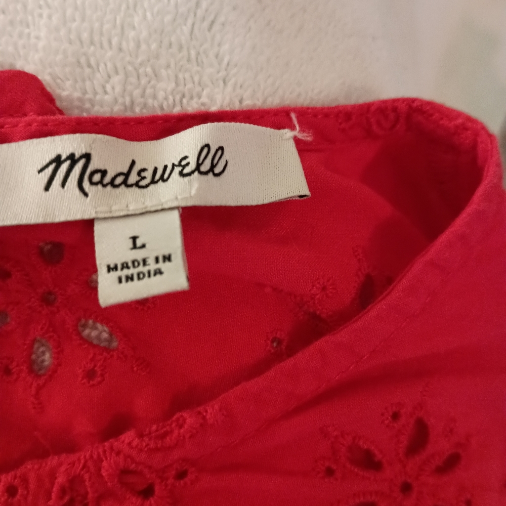 Madewell Top Peplum Blouse Eyelet Red Womens Size Medium Back tie Keyhole Casual - Picture 8 of 9